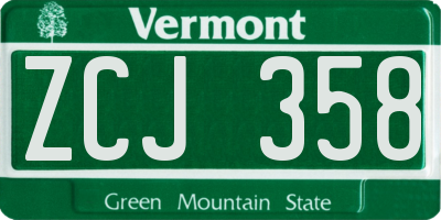 VT license plate ZCJ358