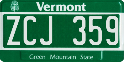 VT license plate ZCJ359
