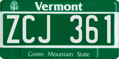 VT license plate ZCJ361