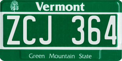 VT license plate ZCJ364