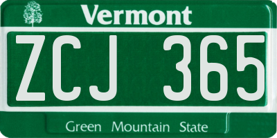 VT license plate ZCJ365