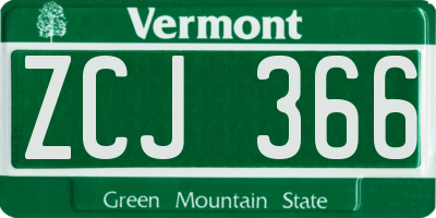 VT license plate ZCJ366