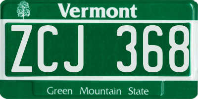 VT license plate ZCJ368