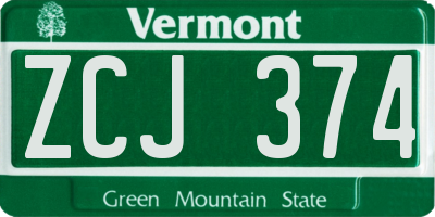 VT license plate ZCJ374