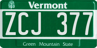 VT license plate ZCJ377