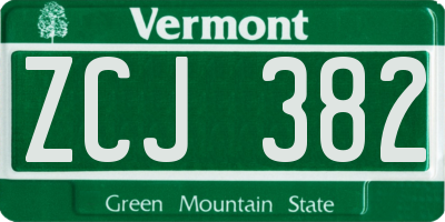 VT license plate ZCJ382