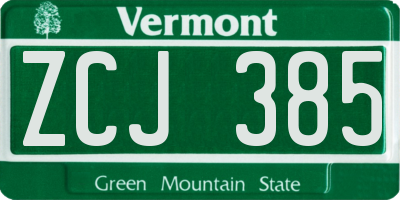 VT license plate ZCJ385