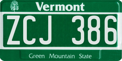 VT license plate ZCJ386