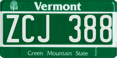 VT license plate ZCJ388