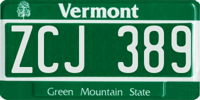 VT license plate ZCJ389