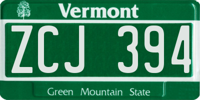 VT license plate ZCJ394