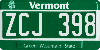 VT license plate ZCJ398