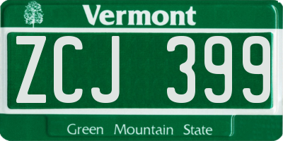 VT license plate ZCJ399