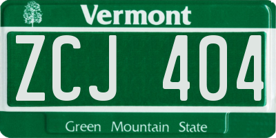 VT license plate ZCJ404