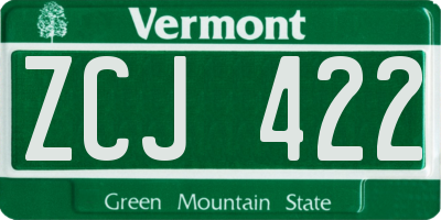 VT license plate ZCJ422