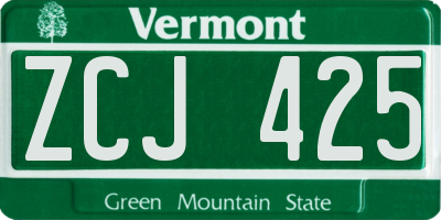 VT license plate ZCJ425