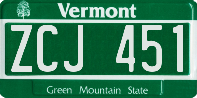 VT license plate ZCJ451