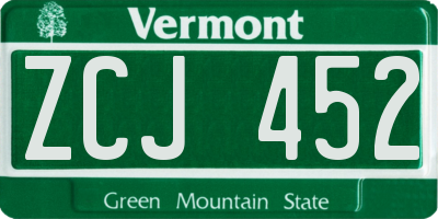 VT license plate ZCJ452