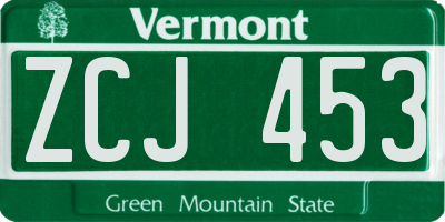 VT license plate ZCJ453