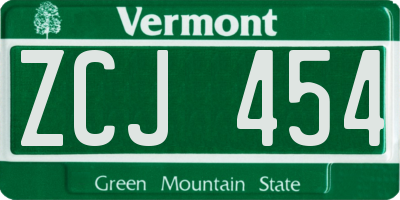VT license plate ZCJ454
