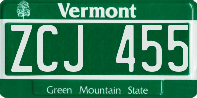 VT license plate ZCJ455
