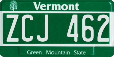 VT license plate ZCJ462