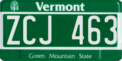 VT license plate ZCJ463