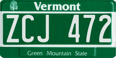 VT license plate ZCJ472