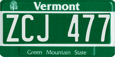 VT license plate ZCJ477