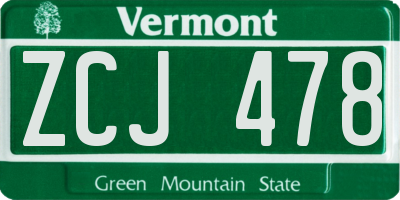 VT license plate ZCJ478