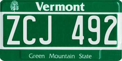 VT license plate ZCJ492