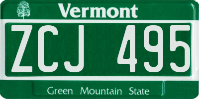 VT license plate ZCJ495