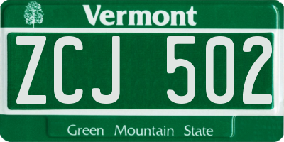 VT license plate ZCJ502