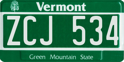 VT license plate ZCJ534