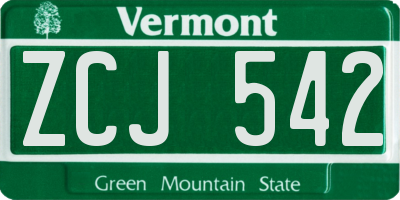 VT license plate ZCJ542