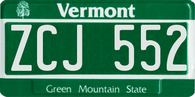 VT license plate ZCJ552