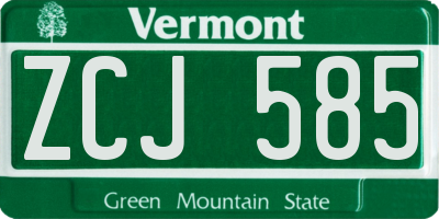 VT license plate ZCJ585