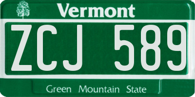 VT license plate ZCJ589