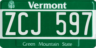 VT license plate ZCJ597