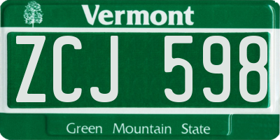 VT license plate ZCJ598