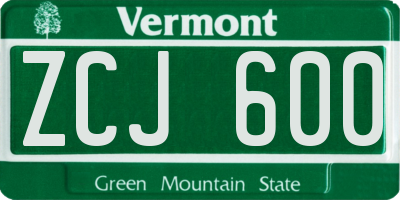 VT license plate ZCJ600