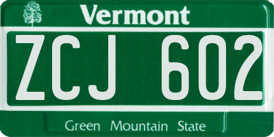 VT license plate ZCJ602