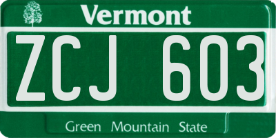 VT license plate ZCJ603