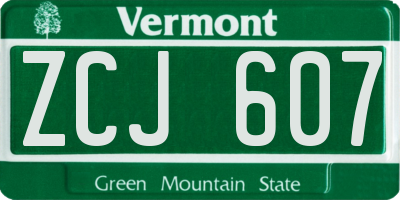 VT license plate ZCJ607