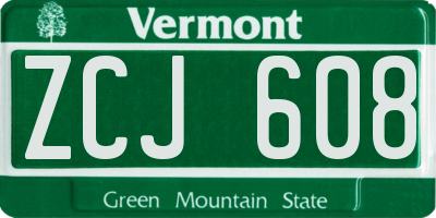 VT license plate ZCJ608