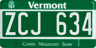 VT license plate ZCJ634