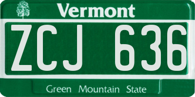 VT license plate ZCJ636