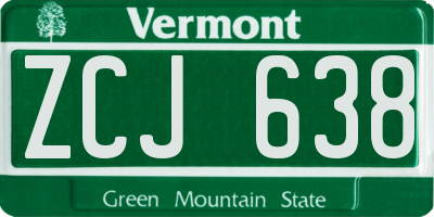VT license plate ZCJ638