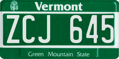 VT license plate ZCJ645