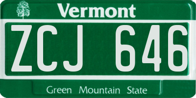 VT license plate ZCJ646